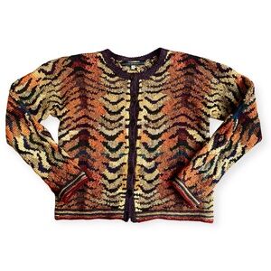 Peruvian Connection Women’s Cardigan Sweater XS Animal Print Button Up Artisan